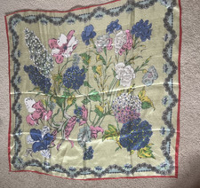 Vintage Mid Century Italian Silk Chiffon Scarf Mint Pink Blue Flowers 29"x29"