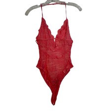 In Bloom by Jonquil Pink Lace Halter Thong Bodysuit Teddy Lingerie S P