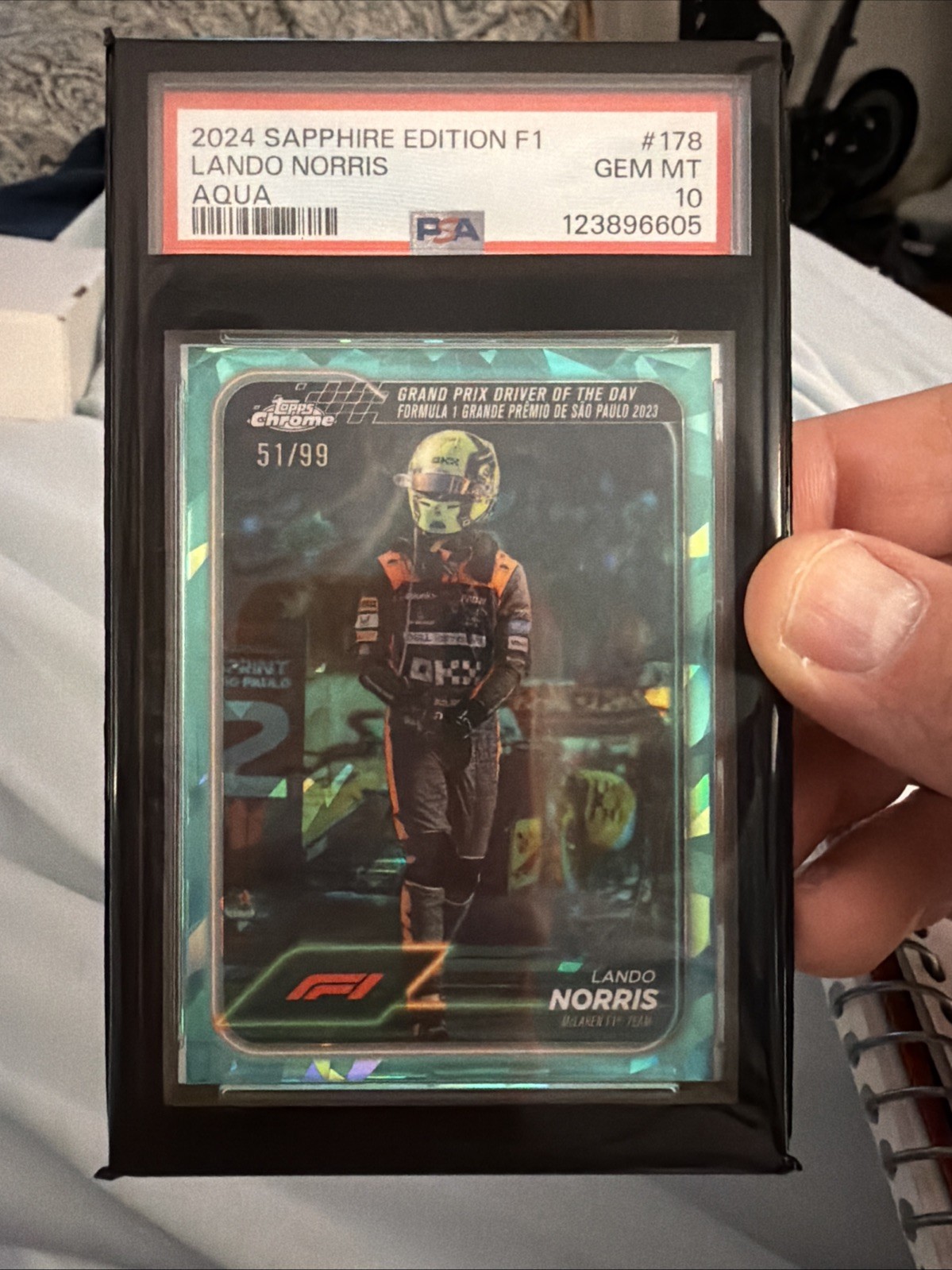 2024 Topps Chrome Sapphire Formula 1 F1 Lando Norris #178🔥SSP Aqua /99📈PSA 10 view 1