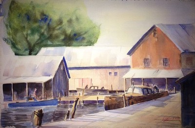 Original Watercolor Len Weaver ''Getting Ready'' before 1995