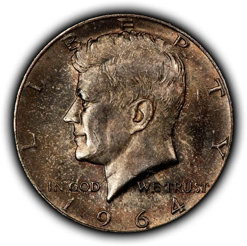 1964 50c Kennedy Half Dollar - Deep Colorful Toning - BU - SKU-H3656
