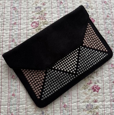 Damen Clutch/Umhängetasche Nubukleder Schwarz New Look