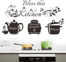 Kitchen Quote Wall Stickers Bless This Kitchen Wall Decals Grateful Thankful