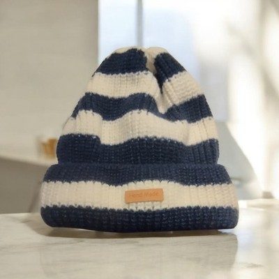 Damen Beanie Krempel Mütze navy blau