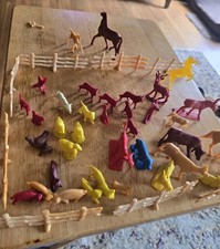 Vintage Plastic Farm Animal Figurines Lot Mixed Colors Horses Cows Sheep
