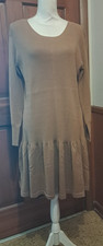 Cato Size L Tobacco Brown Soft Sweater Dress Stretchy Long Sleeve Rib Ruffles ha