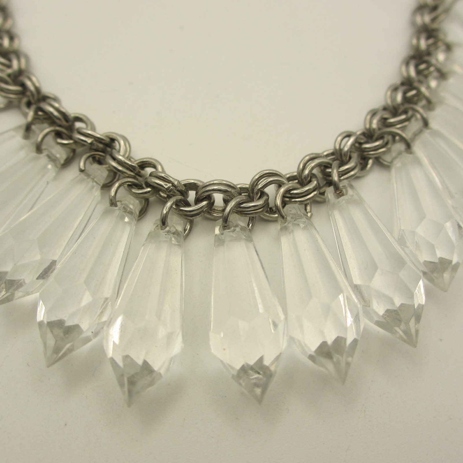 Lucite Necklace Drop Dangle Statement Silver Tone… - image 9