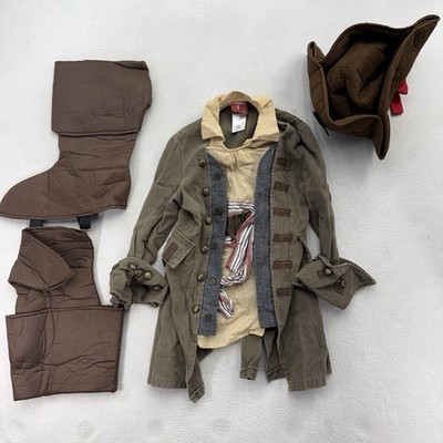 VTG Jack Sparrow Pirate Costume Kids S 5-6 Disney Brown Coat Hat Boots Halloween