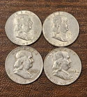 Franklin Silver Half Dollars 1952 1957 1962 1963 90% Silver Lot Of 4