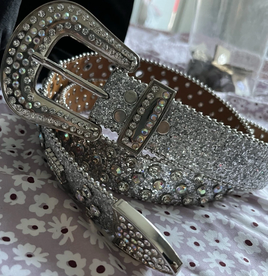 Silver Crystal Mesh Rhinestone Fancy Belt with Adjustable Waist Square Buckle Beltiscool Western Cowboy Rhinestone Bling Mesh Stone Belt  main image 4