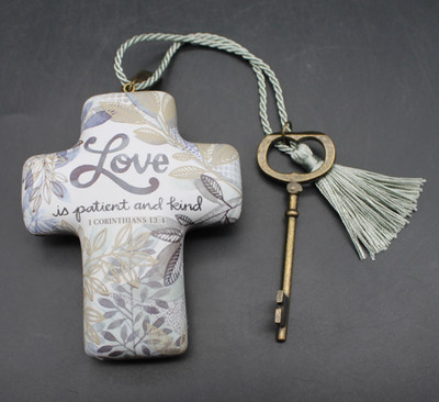 Artful Cross Love Is Patient And Kind 1 Corinthians 13:4 Key Wall Decor Tassle