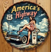 ROUTE 66 ALUMINUM Sign Rustic Metal Sign RETRO Garage Man Cave  GAS DINER OIL