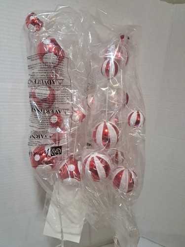 Vtg Home Interiors Red & White Stemmed Christmas Ornaments Stipes & Dots NOS - Picture 4 of 6
