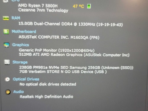 Asus VivoBook 16X m1603 Ryzen 7 5800H 16GB DDR4 256GB NVMe NO BATTERY β Lap200 - Picture 5 of 5