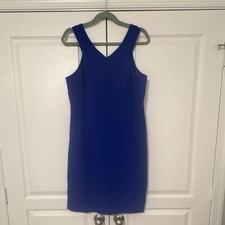 Nine West Women's Size 12 Blue Sleeveless V-Neck Sheath Knee Length Dress