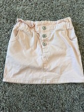 Thereabouts Girls Pink Denim Paperbag Waist Button Fly Skirt Size S 7-8