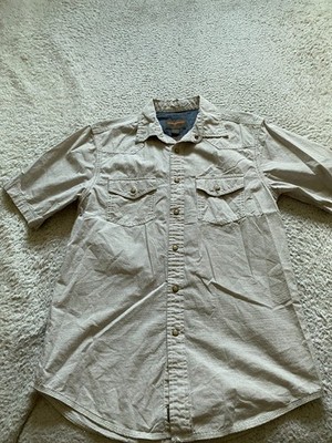 Northwest Territory Men Striped Short Sleeve Snap Button-Up Shirt Beige Size S
