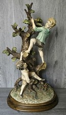 Vintage Italy Capodimonte Boys Climbing A Tree, Large Heavy Porcelain Figurine