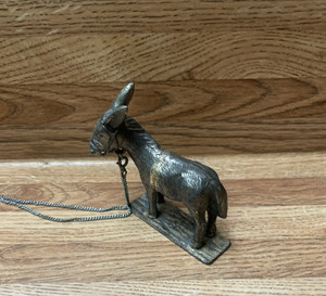 Vintage Silver Tone Metal Donkey Figurine With Chain - Made in Japan