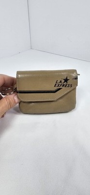 Vintage L.A. Express Keychain Coin Purse Wallet Tan Snap Zip Pouch Retro
