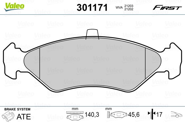 VALEO-OE 301171-OE Brake Pad Set, disc brake for FORD,FORD AUSTRALIA
