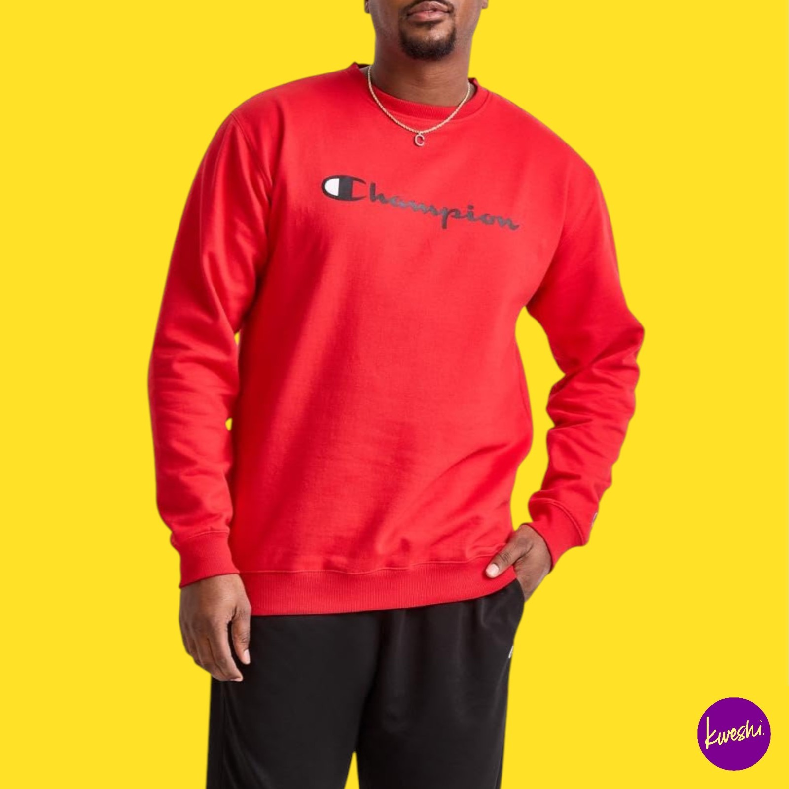 CHAMPION Men's Graphic Powerblend Fleece Crew Sweatshirt, Team Red Scarlet, UK M