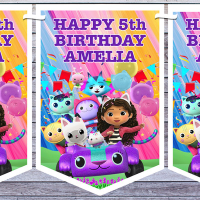 GABBY'S PUPPENHAUS personalisiert GEBURTSTAG PARTY WIMPELKETTE Deko Banner