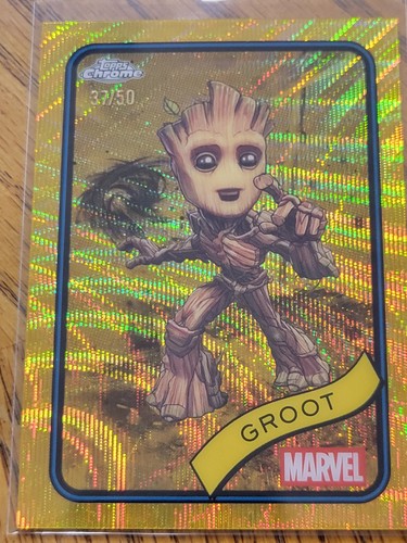 2025 Topps Chrome Marvel #35 Groot Gold Wave Refractor 37/50