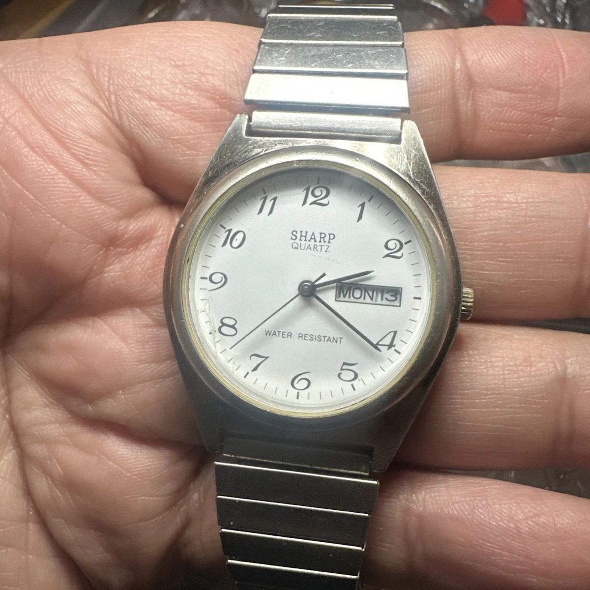 Vintage Sharp Quartz Silver Tone Date White Dial Watch 287515 36mm Sharp Quartz Watch - Etsy main image 3
