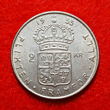 1955 Sweden 2 kroner coin