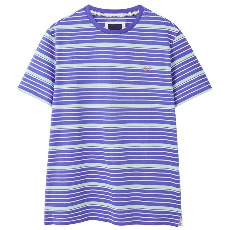 Crew Clothing Co. Mens Multistripe T-Shirt Amparo Blue/Plum Casual (RRP £29)