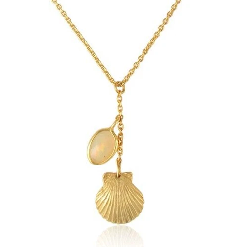 Ocean Seashell Charm Stone Pendent Gold Plated Drop Opal Elegant Chain Necklace