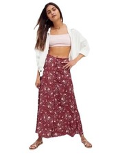Free People Women's Sammy Button-Down Cranberry Floral Skirt Size 0