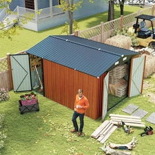 9x11 Ft Metal Outdoor Storage Shed W/ 3 Lockable Doors 4 Vents Garden Patio Shed
