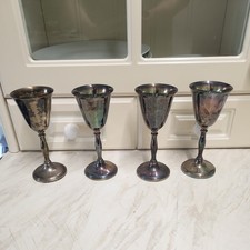 4 Silver Plated vintage Goblets Brass Cavalier Cups Made In England 