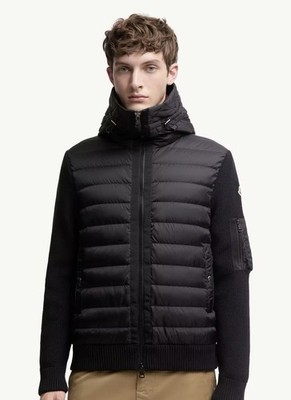 MONCLER Padded Zip-Up Wool And Down Snorkel Hooded Cardigan Large NWOT Black