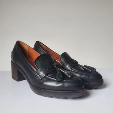 Pikolinos Llanes Black Leather Block Heels Tassel Loafers Size EU39 US 8.5 Pumps