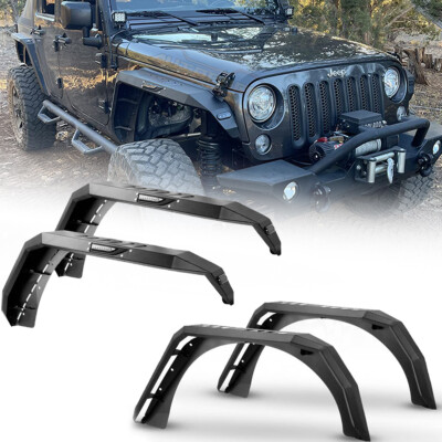 Flat Front + Rear Fender Flares Textured Steel For Jeep Wrangler JK 2007-2018