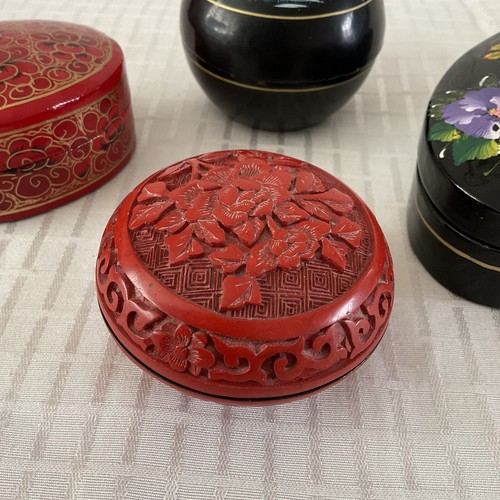 X4 Chinese Lacquer And Resin Boxes ~ Hand Made Carved & Hand Painted - Picture 2 of 12