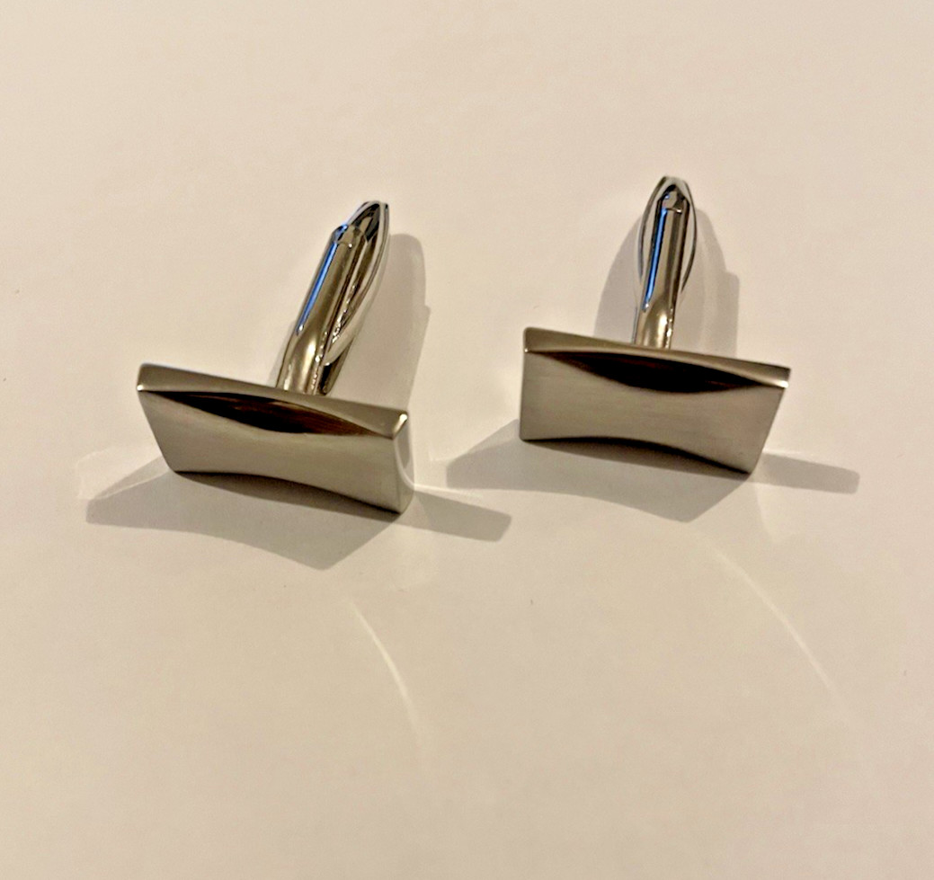 Silver Rectangular Bar Matt & Polished Effect Cuf… - image 8