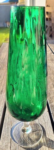 EMPOLI Italy Green Optic Art Glass 25cm VASE Scroll Stem Hand Blown Vintage MCM - Picture 12 of 16