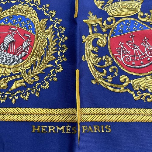 HERMES Carre 90 Scarf Silk 100% LES ARMES DE PARIS France Blue In Box Auth #3 - Picture 15 of 20
