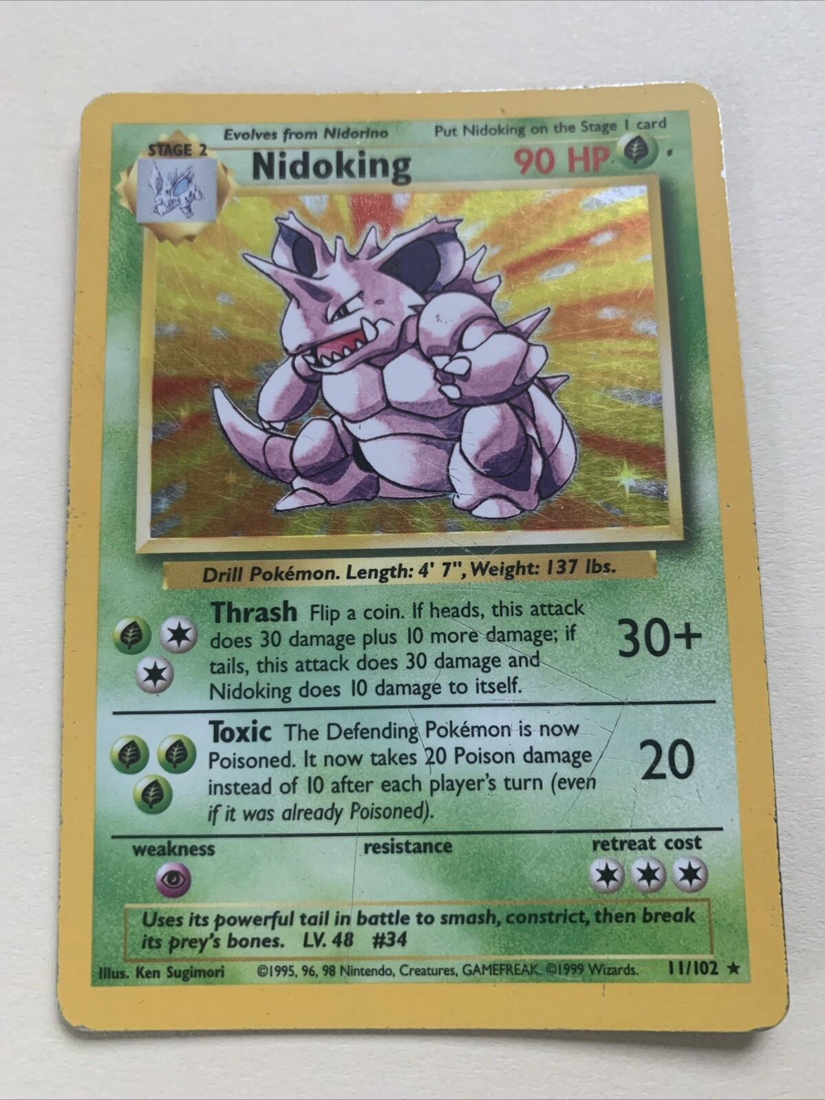 Nidoking 11/102 Holo Rare, Base Set Edition Pokemon Card 1999 WOTC MP
