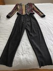 Vintage 80s Jeanne Marc Black, Gold and Burgundy Jacket. Black Pants
