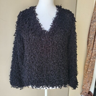 MINE Sweater Womens Medium Black Shaggy Textured Boucle Retro Goth Holiday Y2K