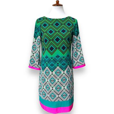 Eliza J Green Colorful Geo Block Print Long Sleeve Shift Dress Womens Size  6 | eBay