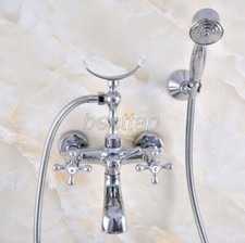 Polished Chrome Brass Wall Mounted Clawfoot Tub Shower Head Faucet Set sna713