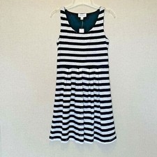 Elle women's size small Fit and Flare Dress black white stripes spectator NWT
