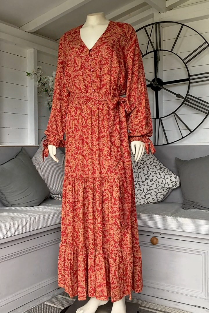 Joe Browns Red Paisley Patterned Long Smock Boho Bohemian Maxi