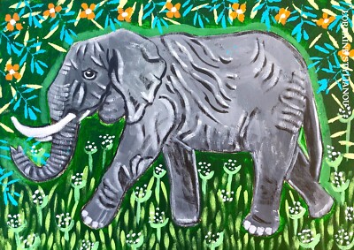 Original Gemälde Nellie der Elefant, Naive/Volkskunst